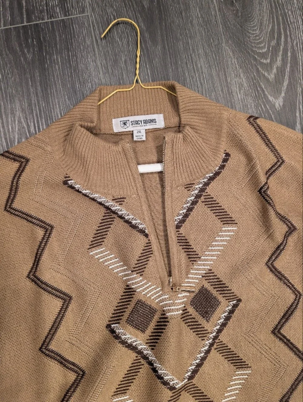 Stacy Adams Tan Crewneck Sweater with Diamond Knit Pattern